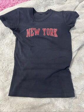 Black 'New York' Graphic Tee with Red Lettering